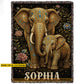 Personalized Elephant Fleece Blanket, Golden Elephant Mother And Baby Woven Blanket, Sherpa Blanket Gift For Elephant Lover
