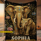 Personalized Elephant Fleece Blanket, Golden Elephant Mother And Baby Woven Blanket, Sherpa Blanket Gift For Elephant Lover