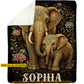 Personalized Elephant Fleece Blanket, Golden Elephant Mother And Baby Woven Blanket, Sherpa Blanket Gift For Elephant Lover