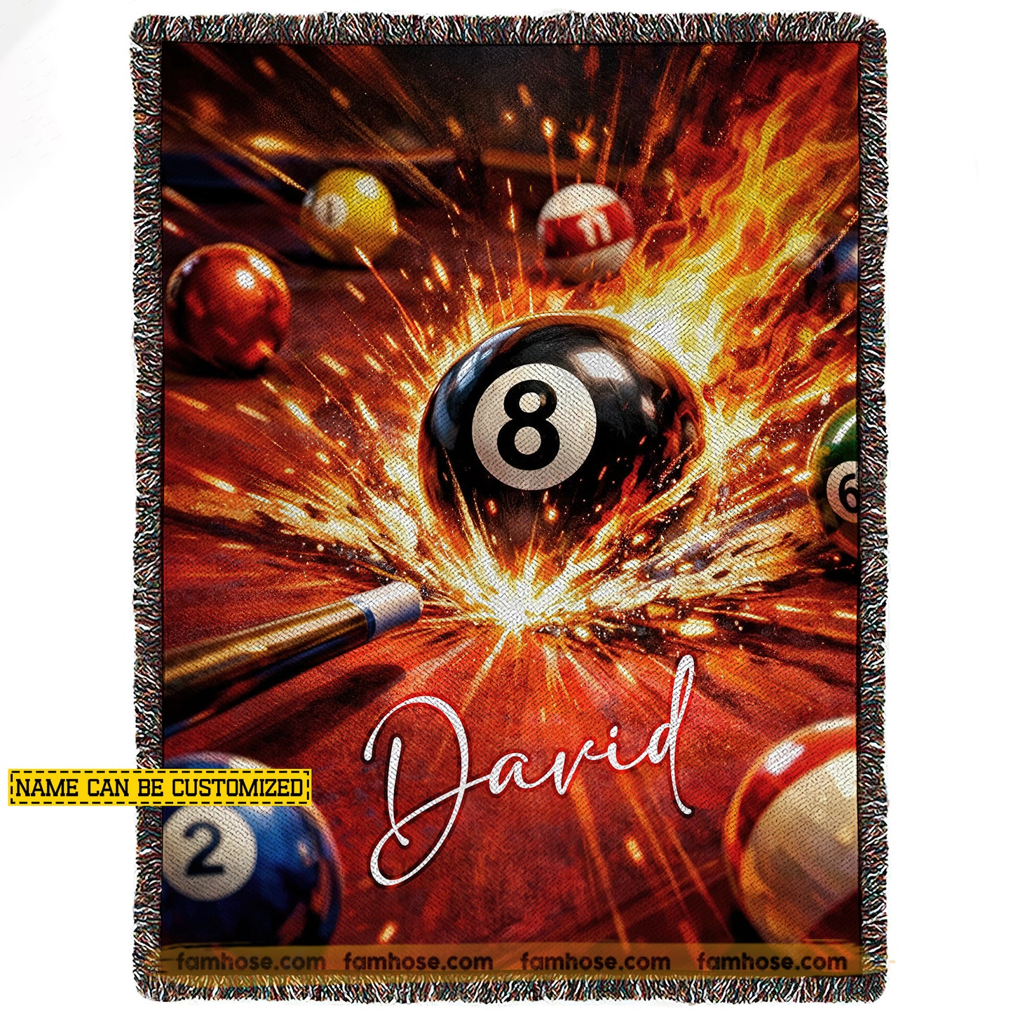 Personalized Billiards Fleece Blanket, Fiery 8 Ball Break Shot Woven Blanket, Sherpa Blanket Gift For Billiard Lover