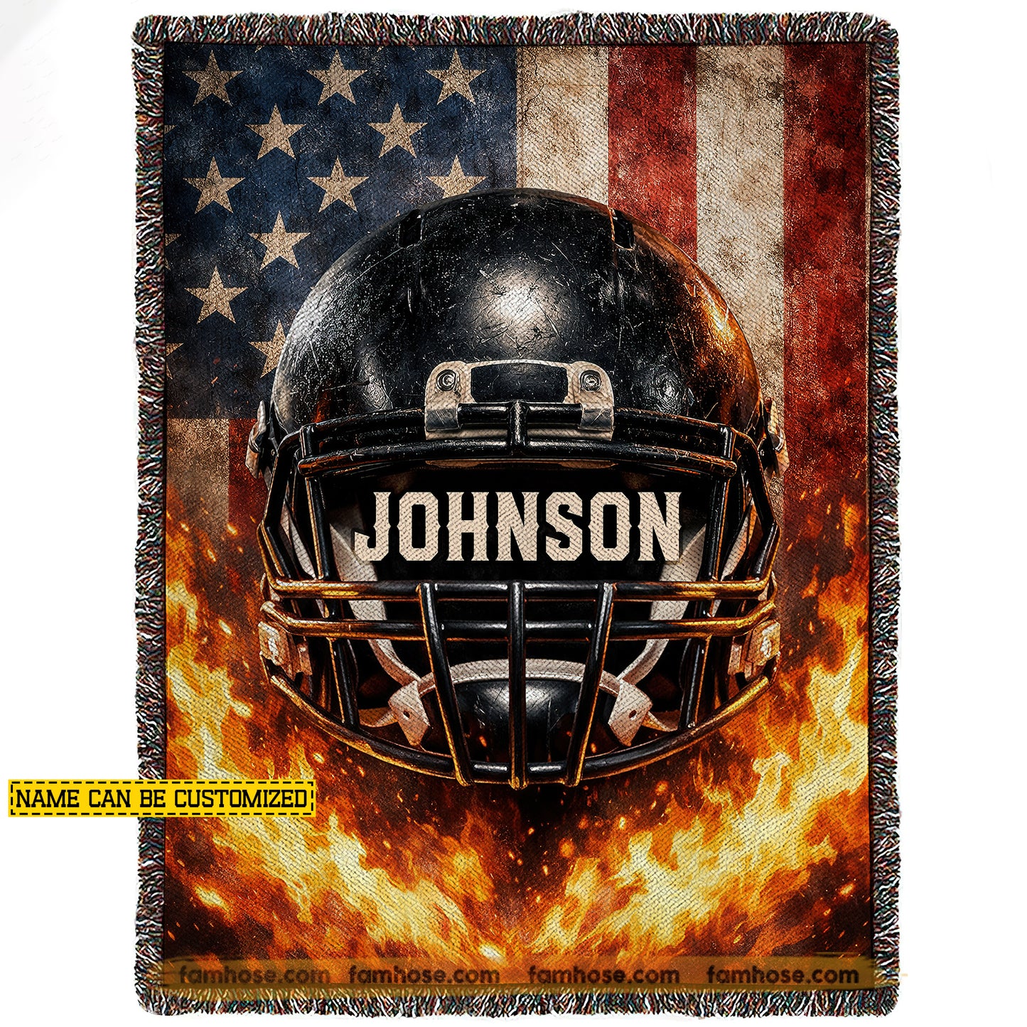 Personalized Football Fleece Blanket, American Football Helmet Woven Blanket, USA Flag Sherpa Blanket Gift For Football Lover