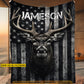 Personalized Dear Hunting Fleece Blanket, Majestic Buck With USA Flag Woven Blanket, Sherpa Blanket Gift For Hunting Lover
