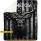 Personalized Dear Hunting Fleece Blanket, Majestic Buck With USA Flag Woven Blanket, Sherpa Blanket Gift For Hunting Lover