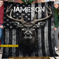Personalized Dear Hunting Fleece Blanket, Majestic Buck With USA Flag Woven Blanket, Sherpa Blanket Gift For Hunting Lover
