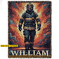 Personalized Firefighter Fleece Blanket, Brave Fireman In Flames Woven Blanket, Sherpa Blanket Gift For Firefighters