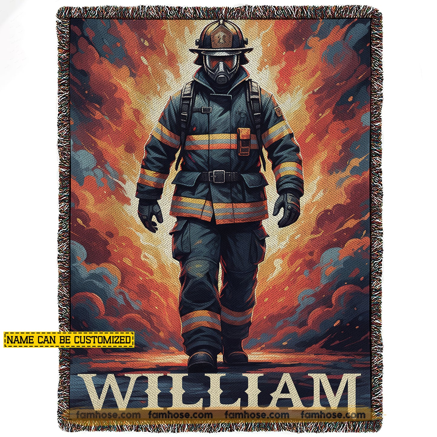 Personalized Firefighter Fleece Blanket, Brave Fireman In Flames Woven Blanket, Sherpa Blanket Gift For Firefighters