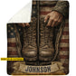 Personalized Veterans Fleece Blanket, Army Boots And Hands With USA Flag Woven Blanket, Sherpa Blanket Gift For Veteran Lover