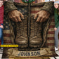Personalized Veterans Fleece Blanket, Army Boots And Hands With USA Flag Woven Blanket, Sherpa Blanket Gift For Veteran Lover