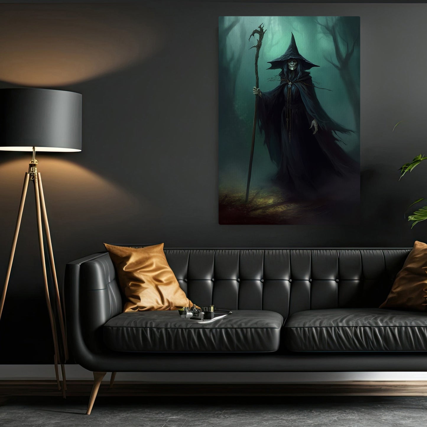 The Dark Old Witch Moonlight In Forest Halloween Canvas Painting, Wall Art Decor - Dark Surreal Ghost Halloween Poster Gift