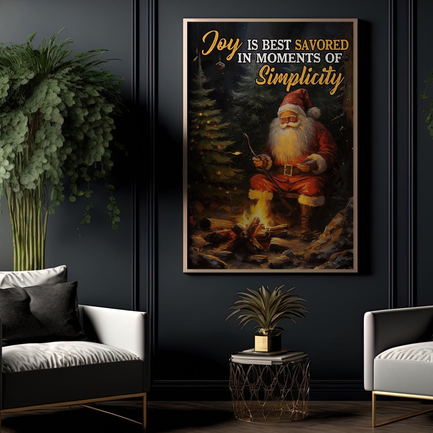 Joy Is Best Savored In Moments Of Simplicity, Santa Claus Christmas Canvas Painting, Xmas Wall Art Decor - Christmas Poster Gift