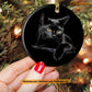 Christmas Cat Ornament, Black Cat Alone Gift For Cat Lovers, Circle Ceramic Ornament