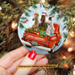 Christmas Horse Ornament, Cute Horse Together On Tractor Horse Lovers, Circle Ceramic Ornament