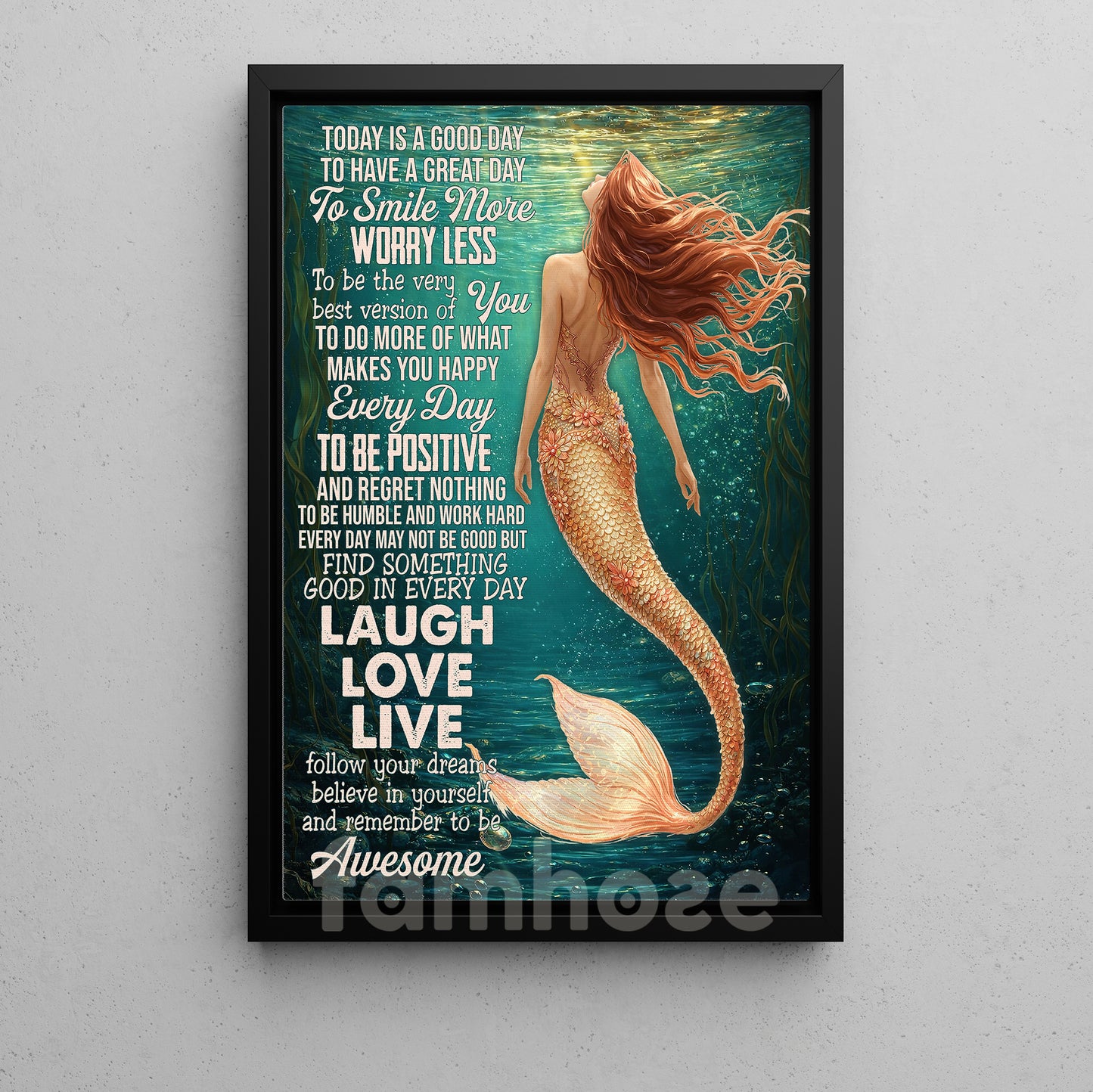 Motivational Mermaid Canvas Painting, Today Is A Good Day To Have A Great Day Wall Art Decor, Poster Gift For Mermaid Lover