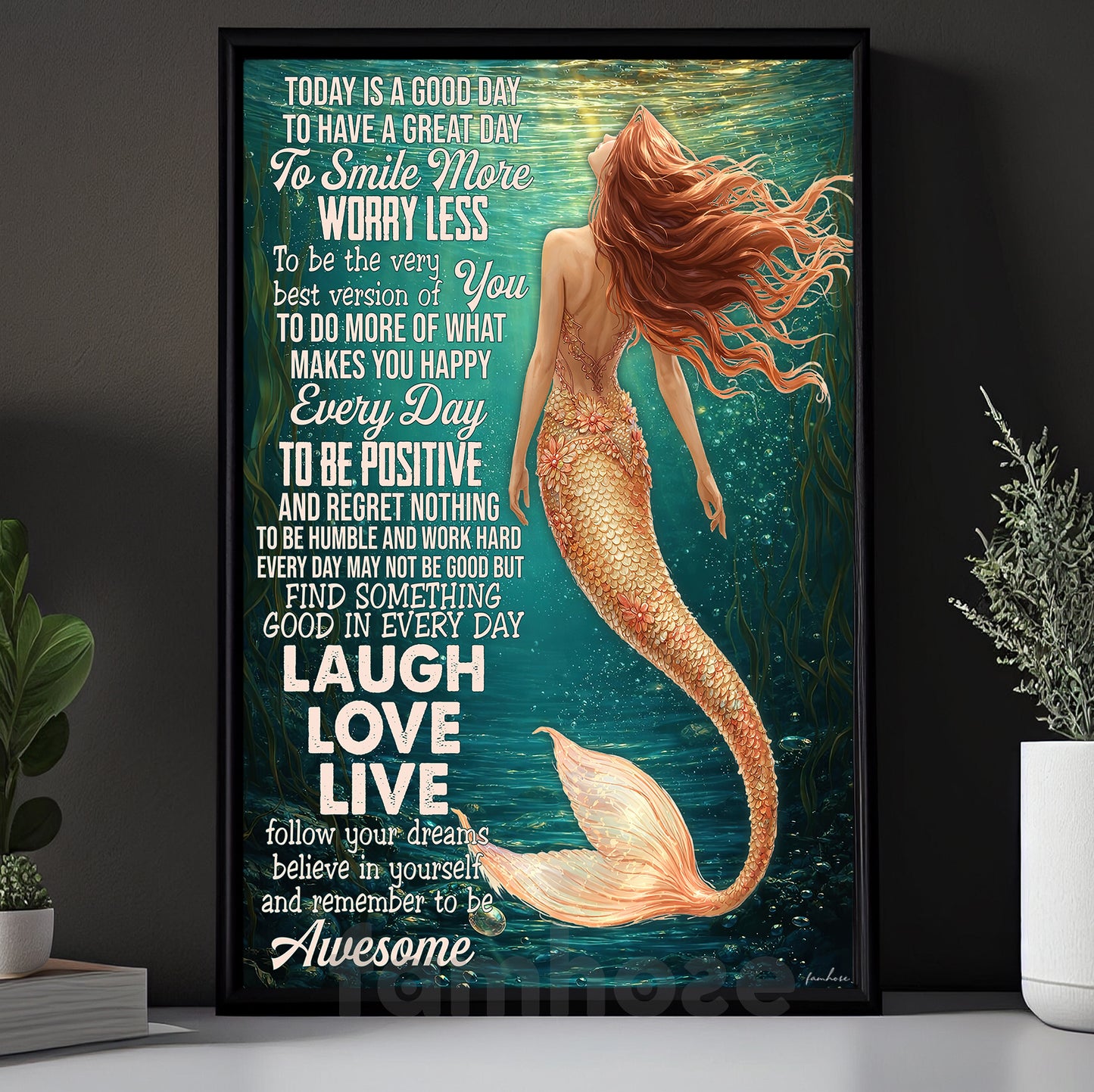 Motivational Mermaid Canvas Painting, Today Is A Good Day To Have A Great Day Wall Art Decor, Poster Gift For Mermaid Lover