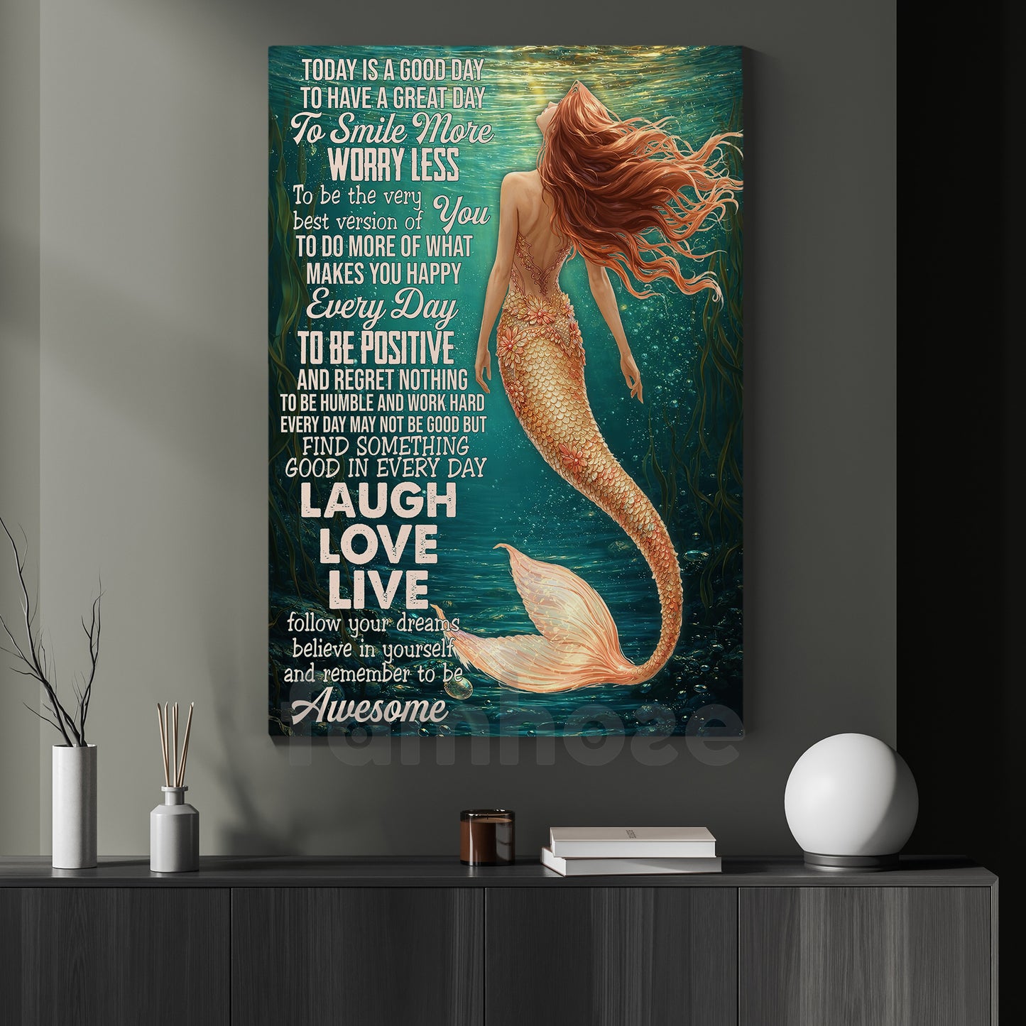 Motivational Mermaid Canvas Painting, Today Is A Good Day To Have A Great Day Wall Art Decor, Poster Gift For Mermaid Lover