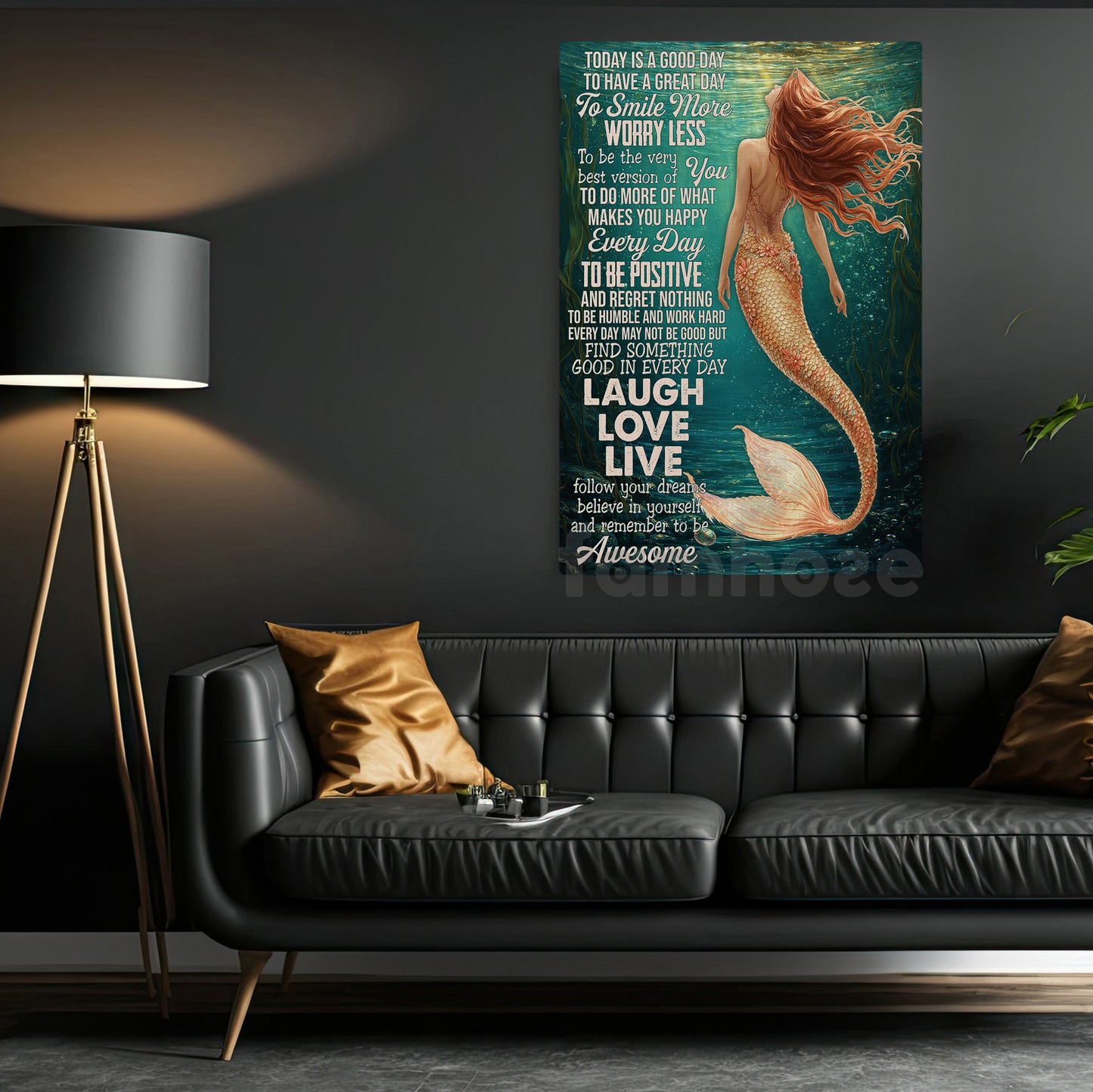 Motivational Mermaid Canvas Painting, Today Is A Good Day To Have A Great Day Wall Art Decor, Poster Gift For Mermaid Lover