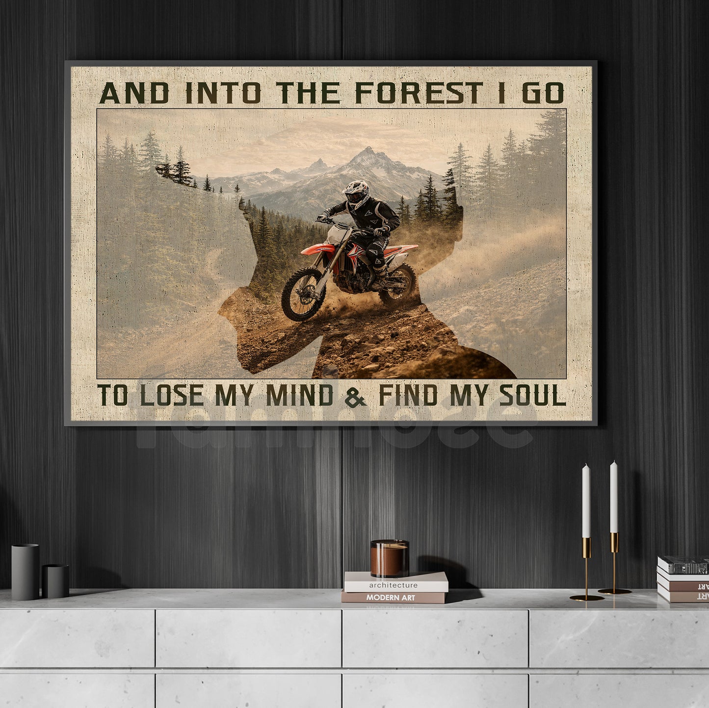 Dirt Bike Canvas Painting, And Into The Forest I Go Wall Art Decor, Poster Gift For Motocross Lovers