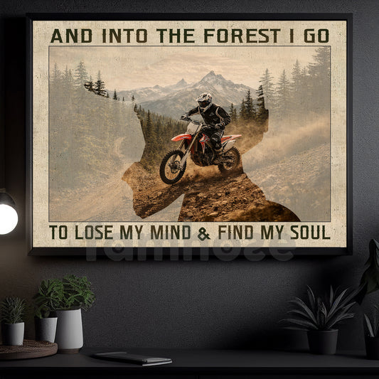 Dirt Bike Canvas Painting, And Into The Forest I Go Wall Art Decor, Poster Gift For Motocross Lovers