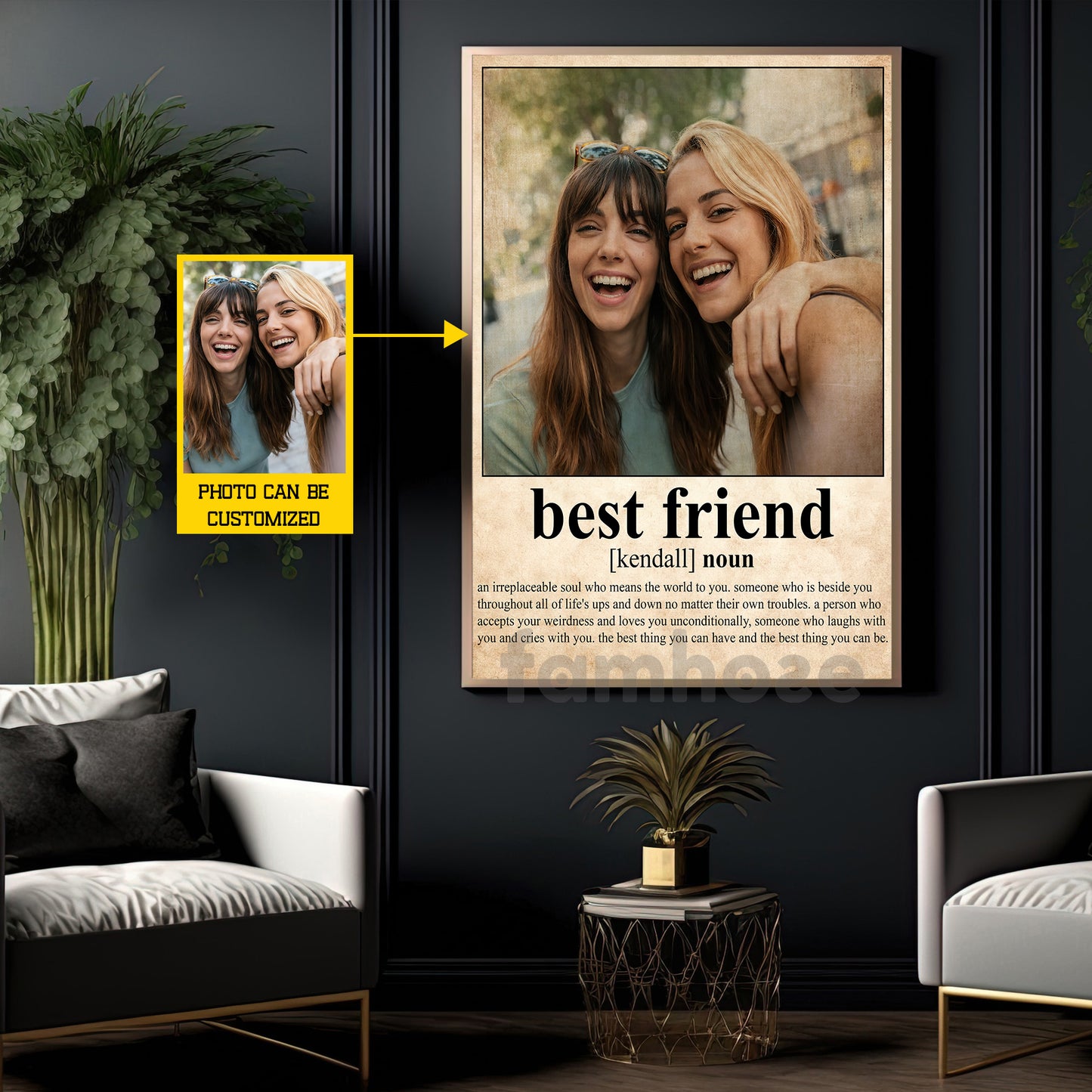 Personalized Best Friend Quote Canvas Painting, Through Every Up And Down Wall Art Decor, Poster Gift For Your Friends