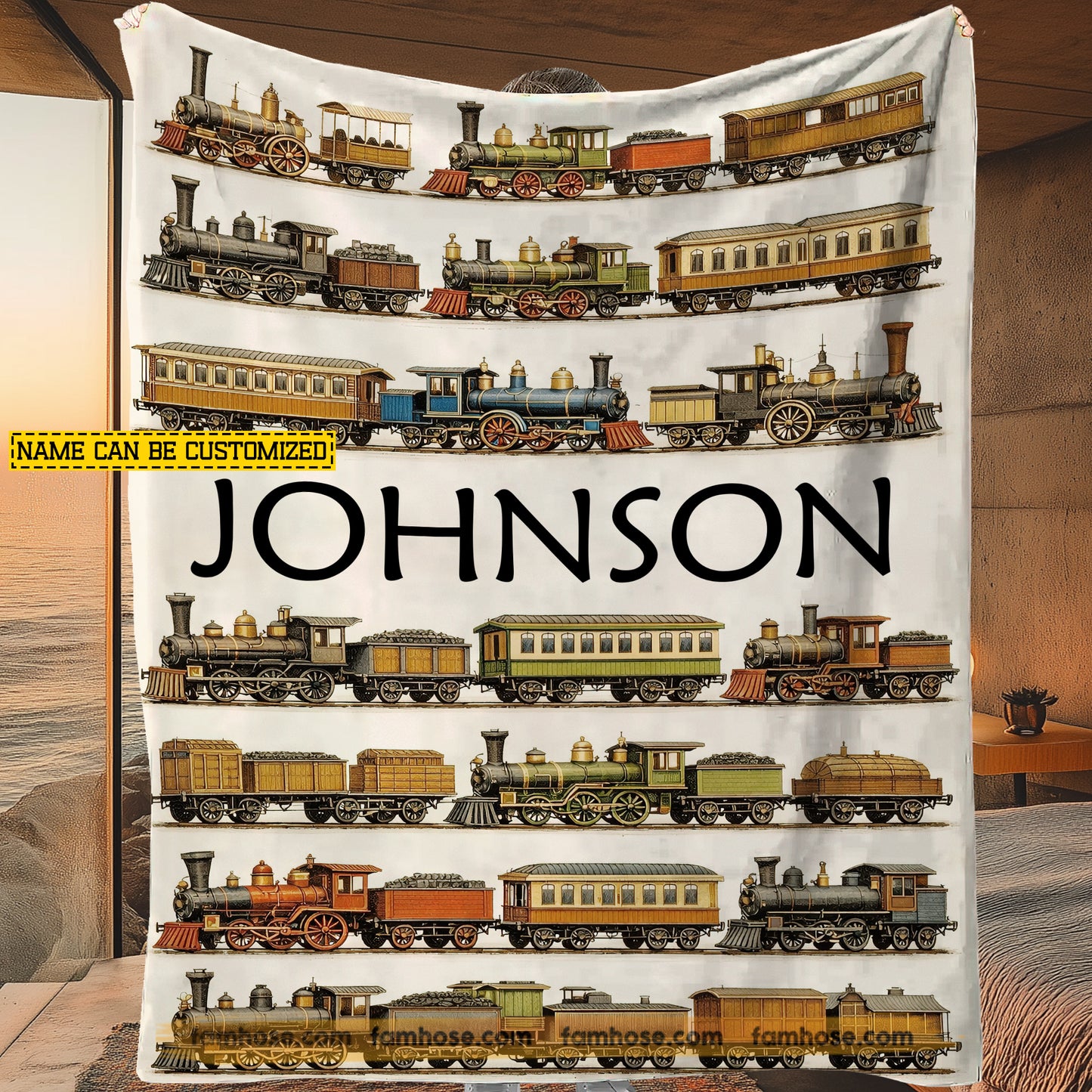 Personalized Train Fleece Blanket, Fueled By Steam And Memories Blanket Woven Blanket, Sherpa Blanket Gift For Train Lover