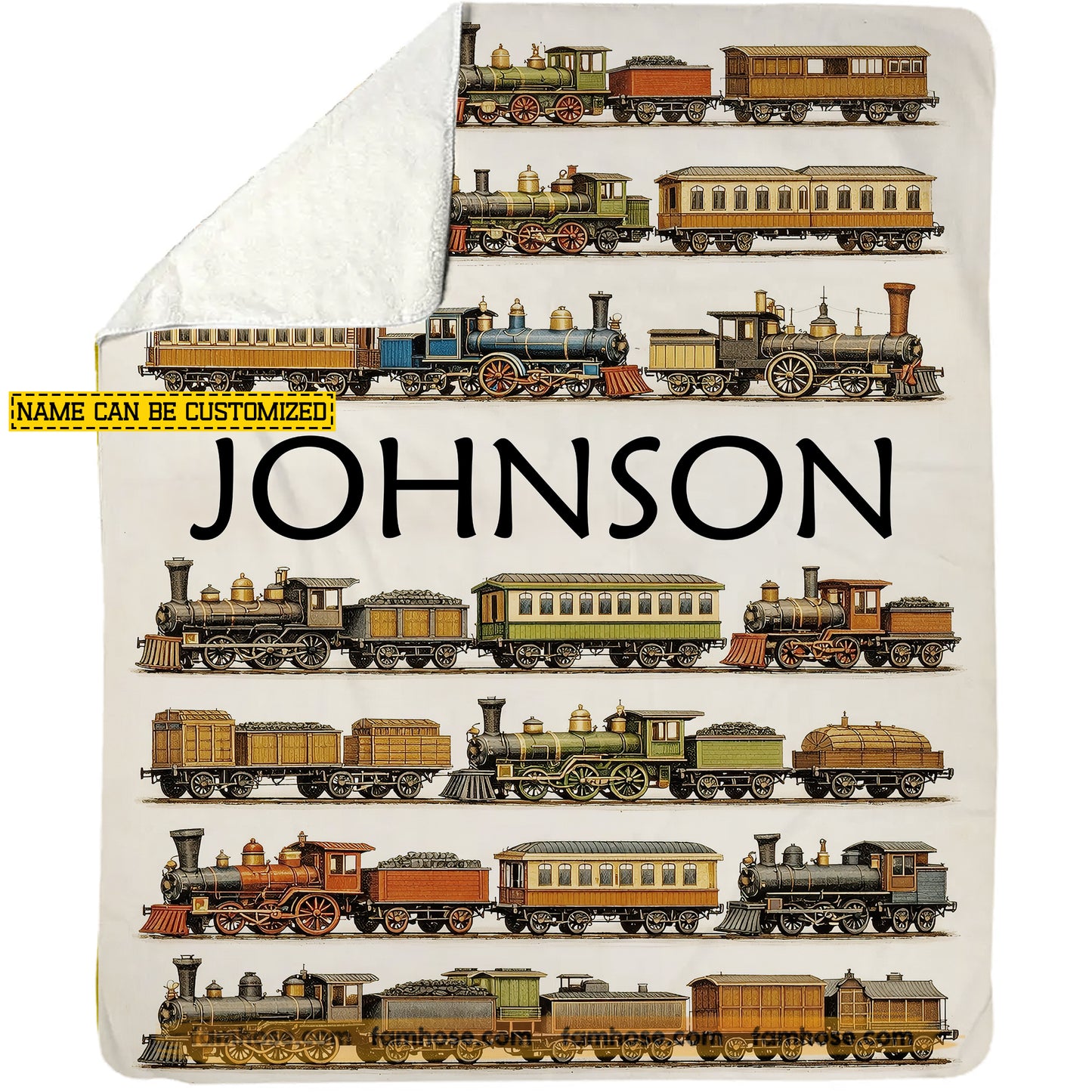 Personalized Train Fleece Blanket, Fueled By Steam And Memories Blanket Woven Blanket, Sherpa Blanket Gift For Train Lover