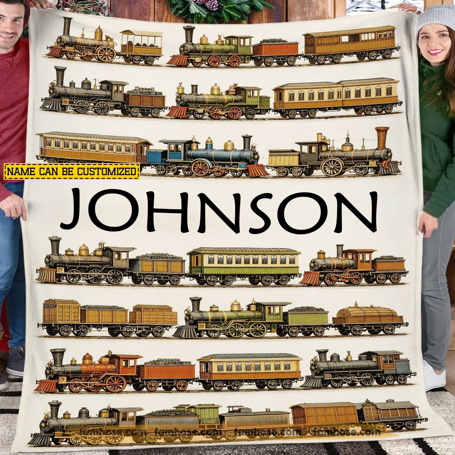 Personalized Train Fleece Blanket, Fueled By Steam And Memories Blanket Woven Blanket, Sherpa Blanket Gift For Train Lover