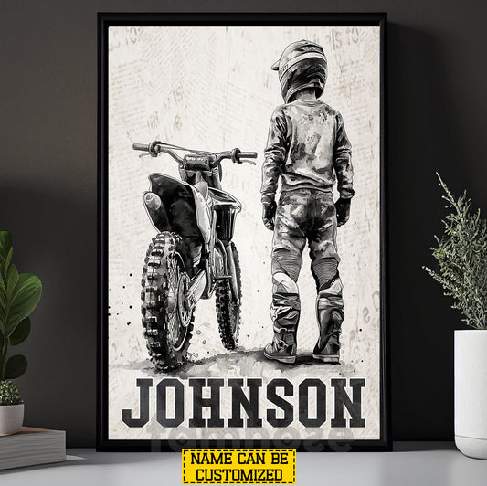 Personalized Motocross Kid Canvas Painting, Dirt Bike Boy Poster Wall Art Decor, Poster Gift For Motocross Lovers