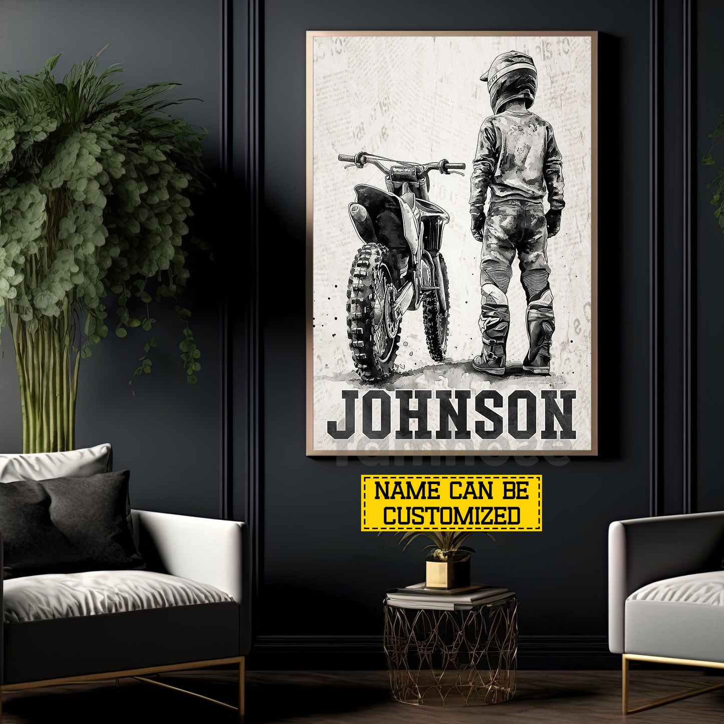 Personalized Motocross Kid Canvas Painting, Dirt Bike Boy Poster Wall Art Decor, Poster Gift For Motocross Lovers