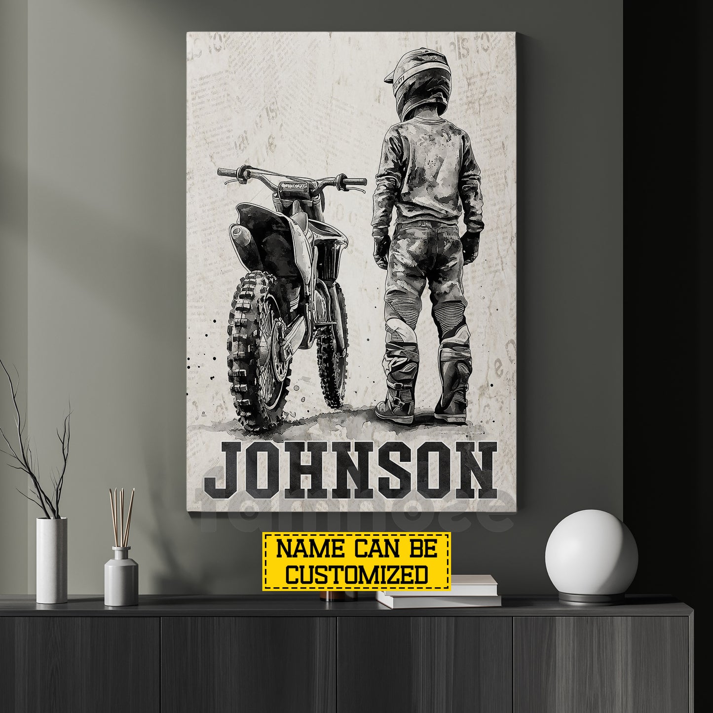 Personalized Motocross Kid Canvas Painting, Dirt Bike Boy Poster Wall Art Decor, Poster Gift For Motocross Lovers