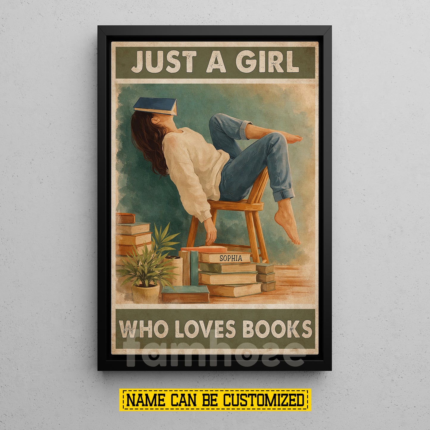 Personalized Reading Girl Canvas Painting, Just A Girl Who Loves Books Wall Art Decor, Poster Gift For Book Lover
