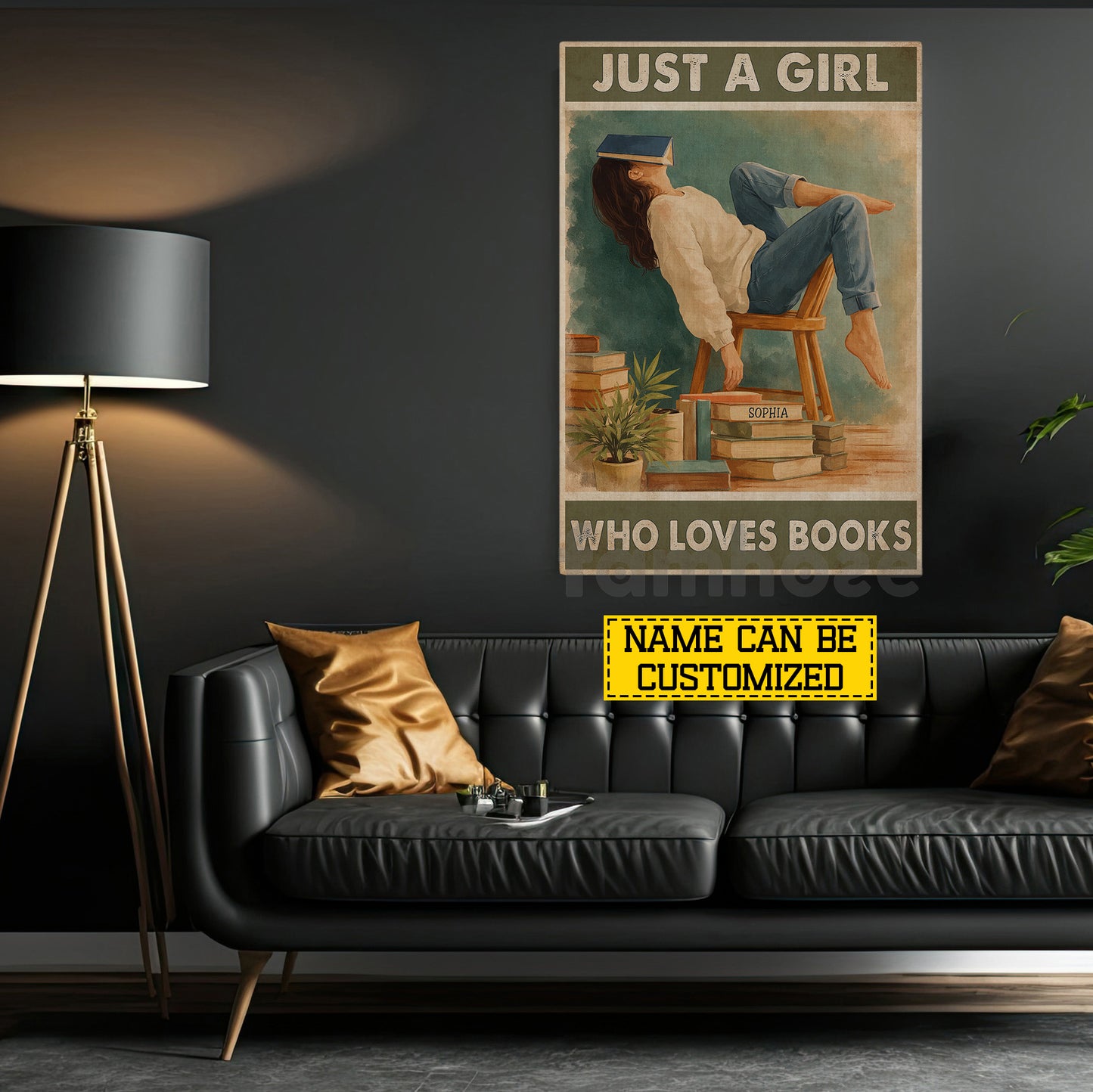 Personalized Reading Girl Canvas Painting, Just A Girl Who Loves Books Wall Art Decor, Poster Gift For Book Lover