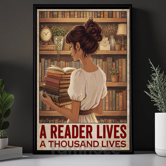 Reading Girl Canvas Painting, A Reader Lives A Thousand Lives Wall Art Decor, Poster Gift For Book Lover