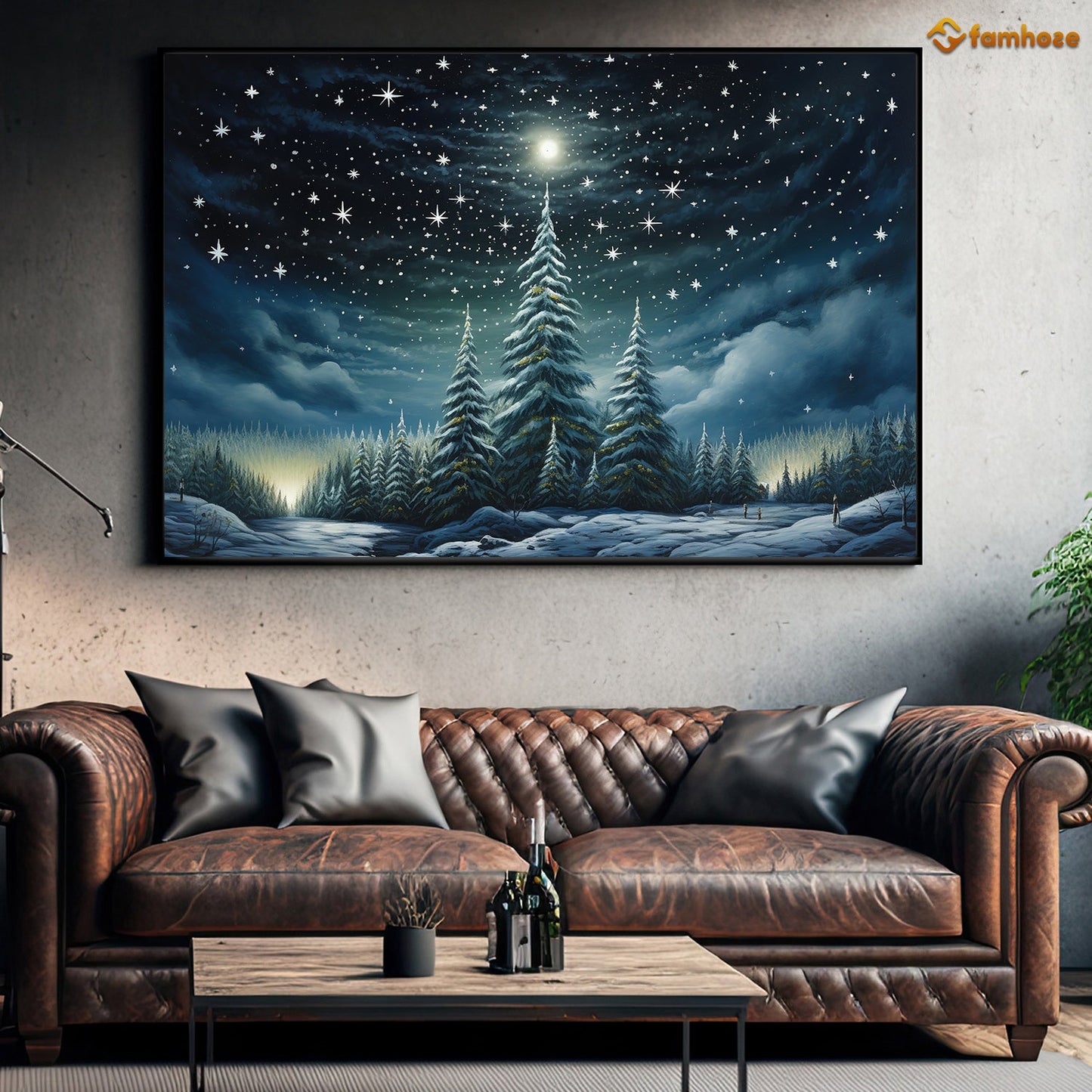 Christmas Pine Forest In The Middle Of A Starry Sky, Christmas Canvas Painting, Xmas Wall Art Decor - Christmas Poster Gift