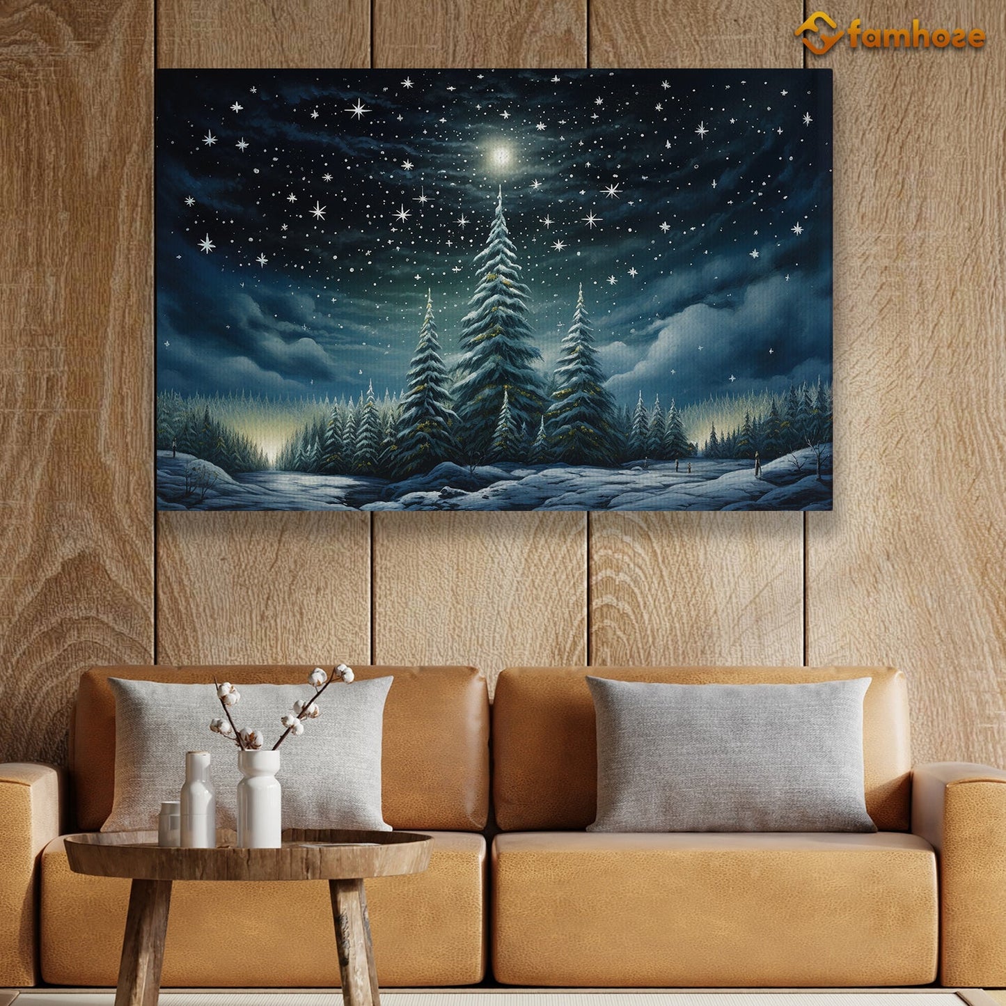 Christmas Pine Forest In The Middle Of A Starry Sky, Christmas Canvas Painting, Xmas Wall Art Decor - Christmas Poster Gift