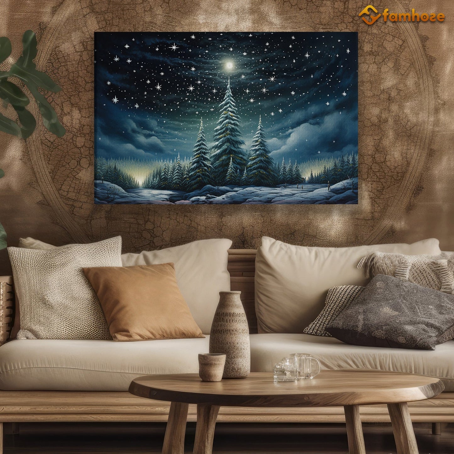 Christmas Pine Forest In The Middle Of A Starry Sky, Christmas Canvas Painting, Xmas Wall Art Decor - Christmas Poster Gift