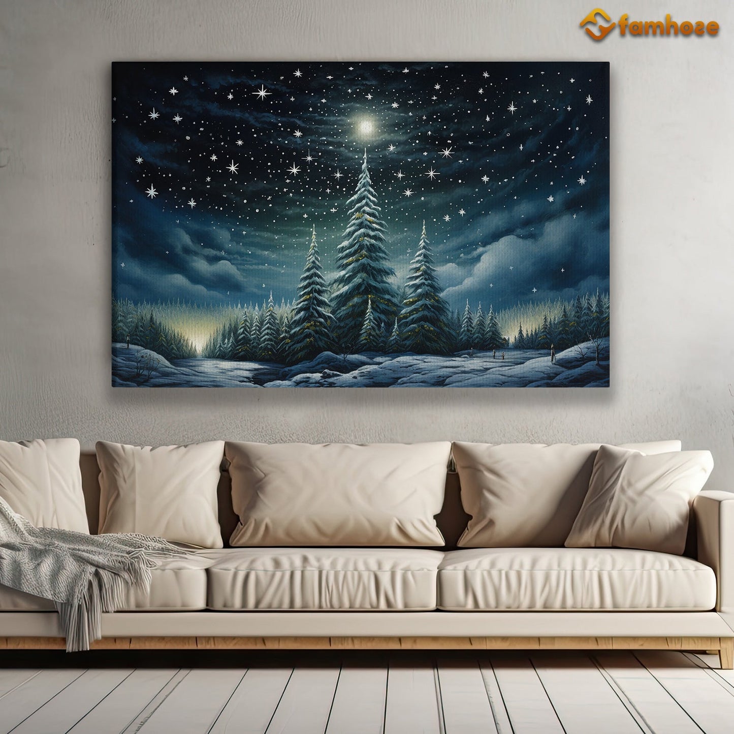 Christmas Pine Forest In The Middle Of A Starry Sky, Christmas Canvas Painting, Xmas Wall Art Decor - Christmas Poster Gift