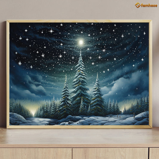 Christmas Pine Forest In The Middle Of A Starry Sky, Christmas Canvas Painting, Xmas Wall Art Decor - Christmas Poster Gift