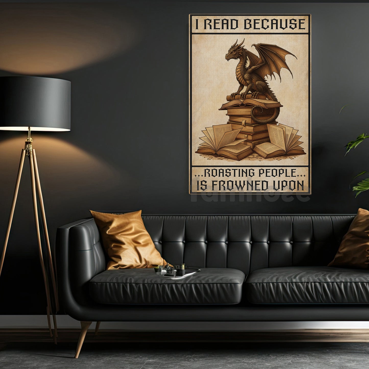 Funny Dragon & Reading Canvas Painting, I Read Because Roasting People Is Frowned Upon Wall Art Decor, Poster Gift For Book Lover
