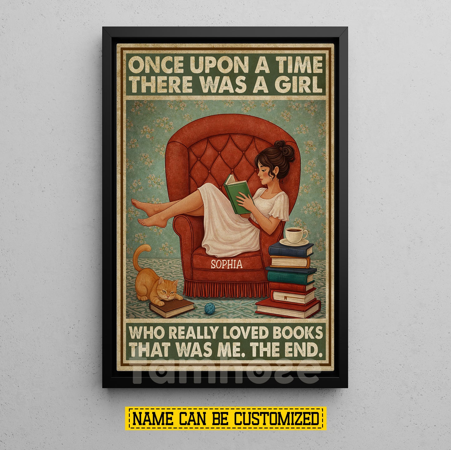 Funny Personalized Reading Girl Canvas Painting, Once Upon A Time Wall Art Decor, Poster Gift For Book Lover