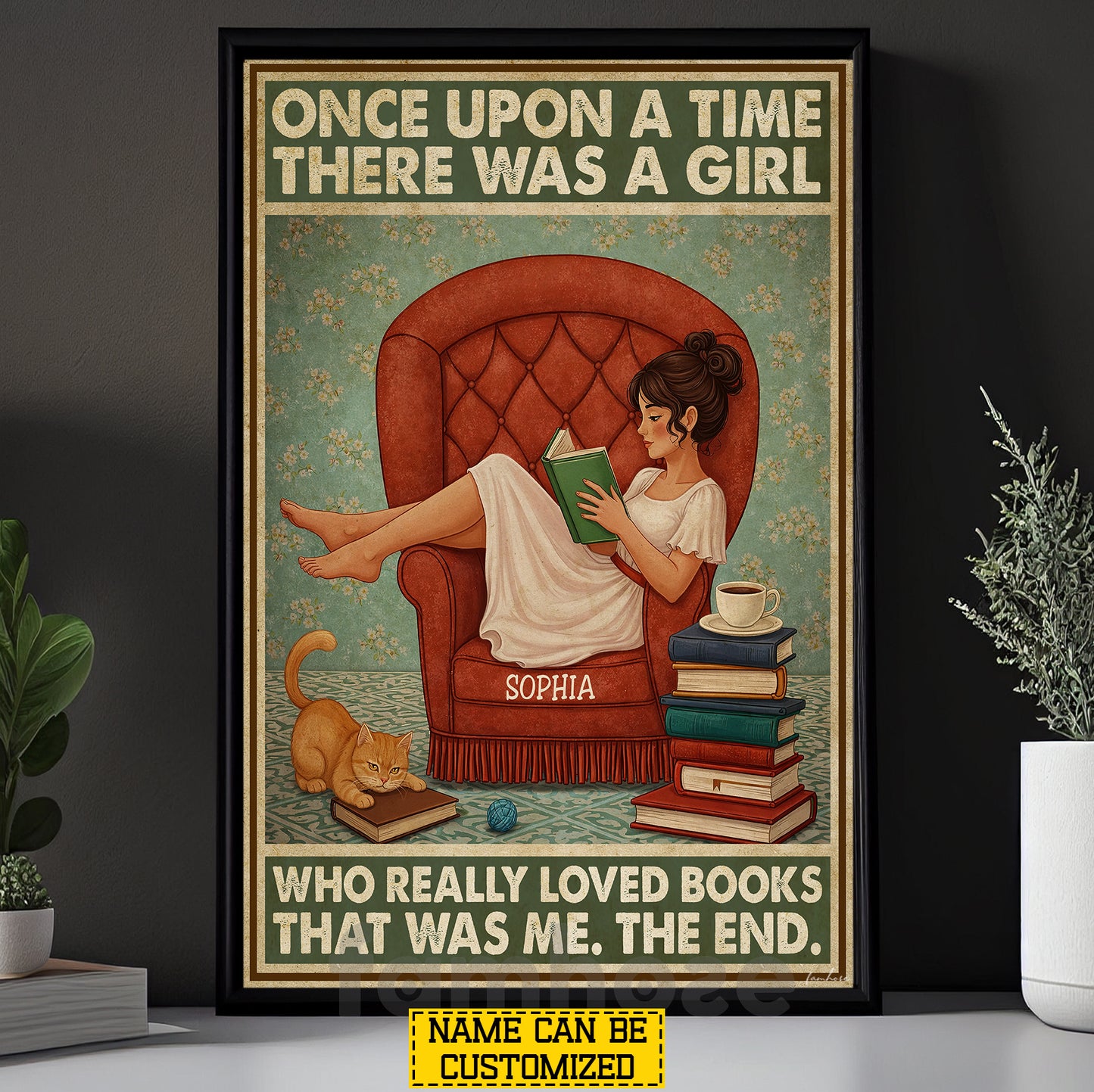 Funny Personalized Reading Girl Canvas Painting, Once Upon A Time Wall Art Decor, Poster Gift For Book Lover