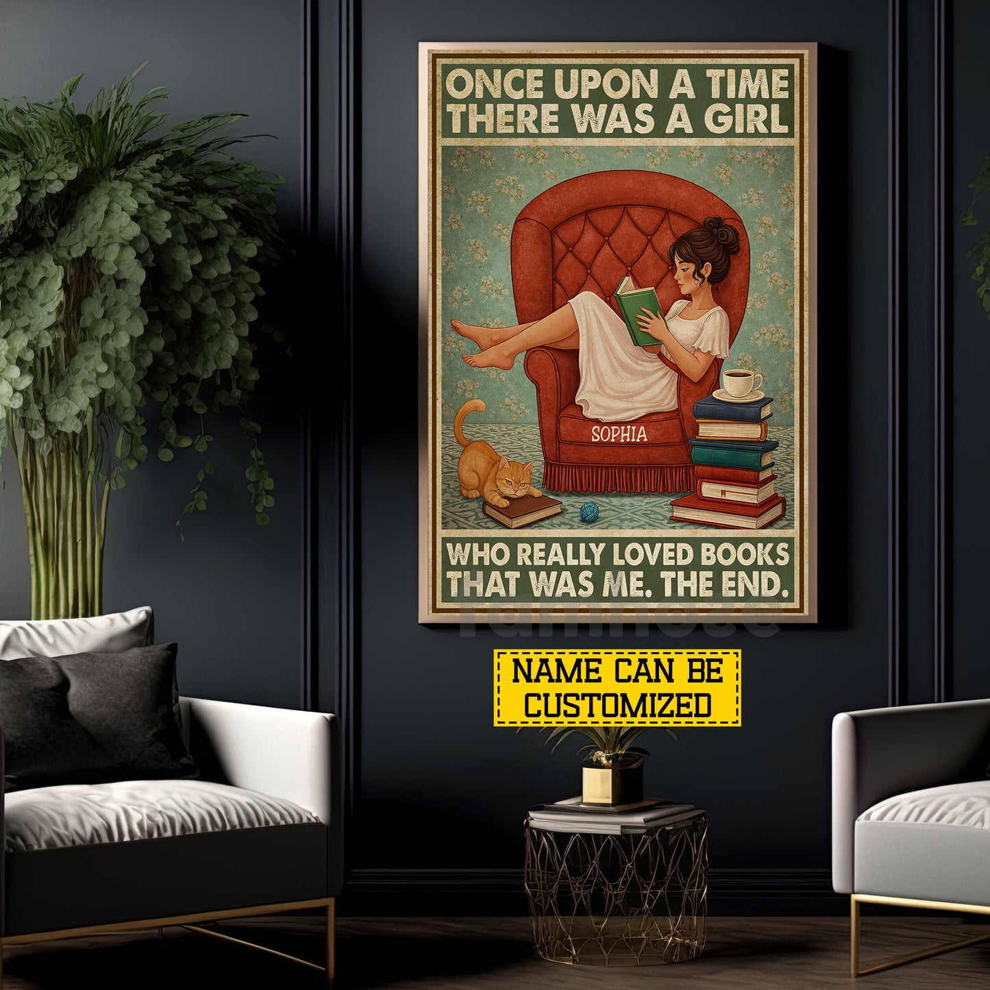 Funny Personalized Reading Girl Canvas Painting, Once Upon A Time Wall Art Decor, Poster Gift For Book Lover