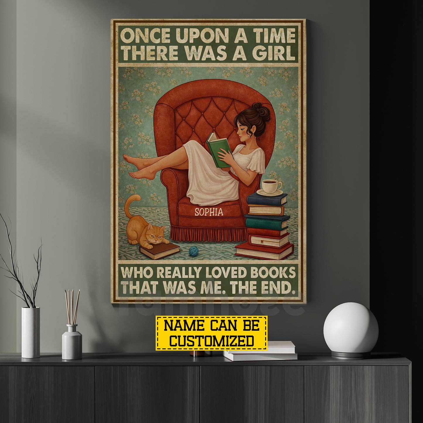 Funny Personalized Reading Girl Canvas Painting, Once Upon A Time Wall Art Decor, Poster Gift For Book Lover