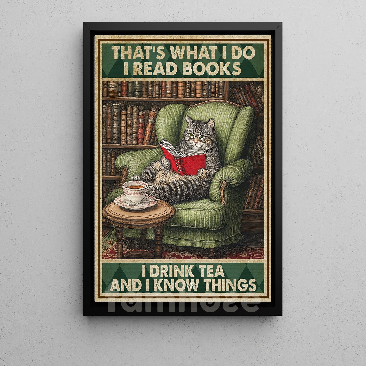 Reading Cat Canvas Painting, That's What I Do Wall Art Decor, Poster Gift For Book Lover, Cat Lover