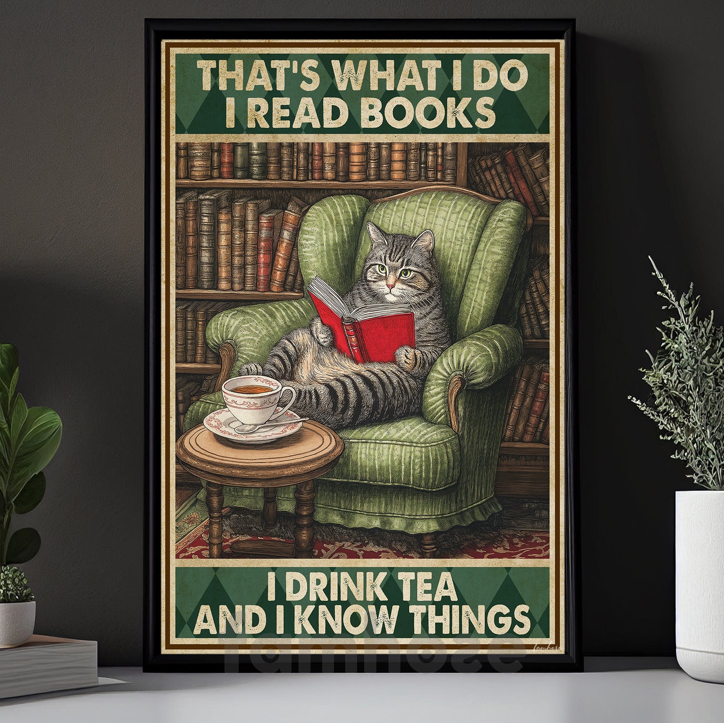 Reading Cat Canvas Painting, That's What I Do Wall Art Decor, Poster Gift For Book Lover, Cat Lover