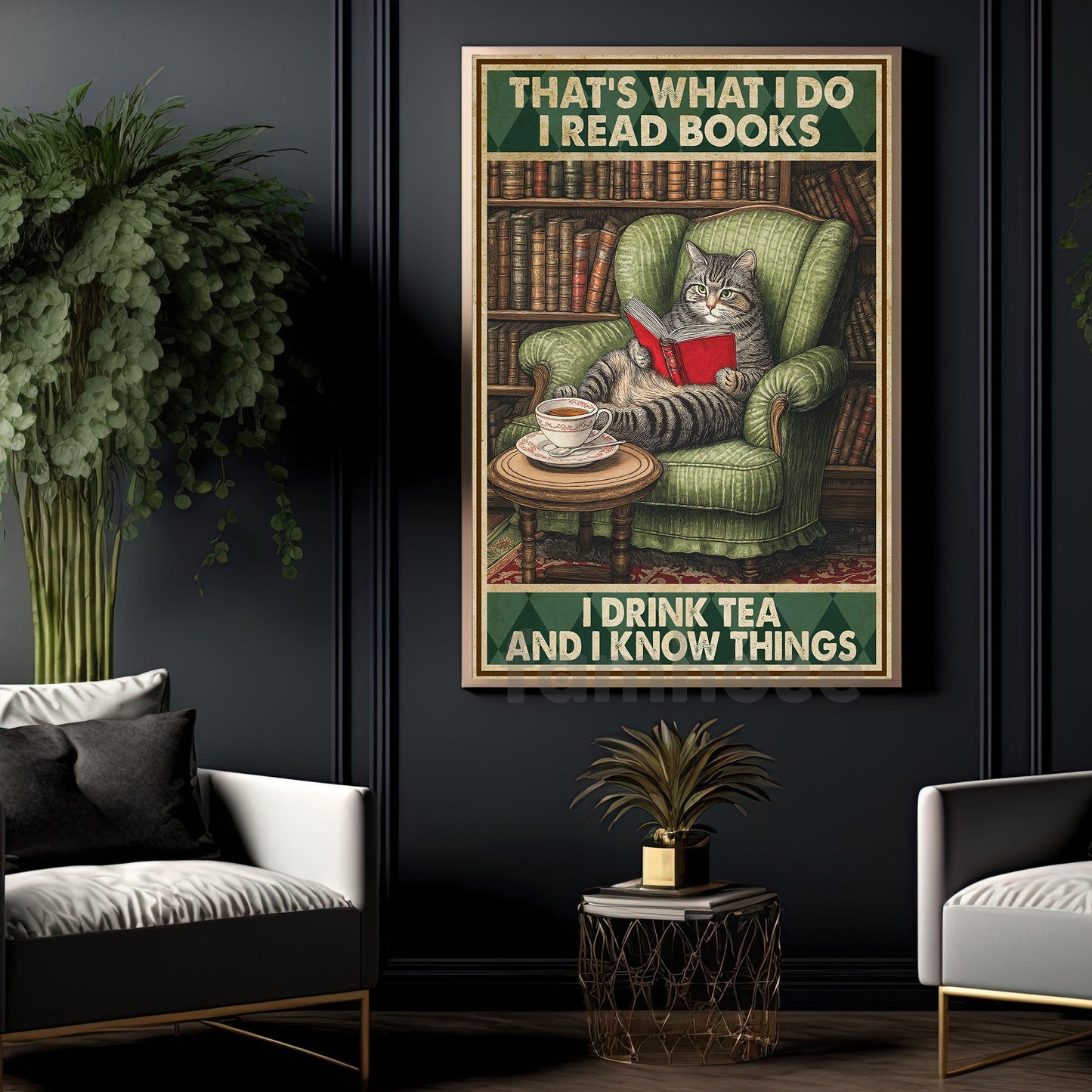Reading Cat Canvas Painting, That's What I Do Wall Art Decor, Poster Gift For Book Lover, Cat Lover