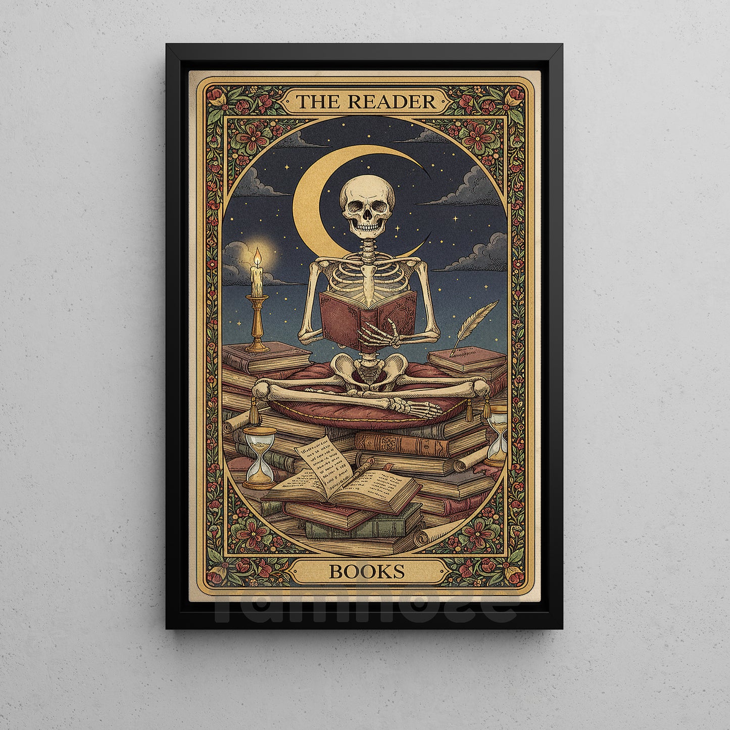 Reading Canvas Painting, The Reader Skeleton Wall Art Decor, Poster Gift For Book Lover