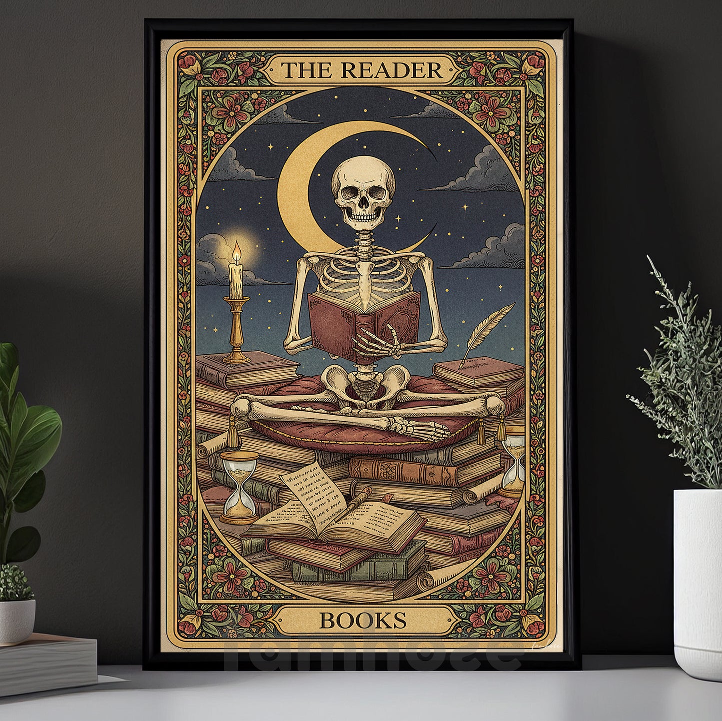 Reading Canvas Painting, The Reader Skeleton Wall Art Decor, Poster Gift For Book Lover
