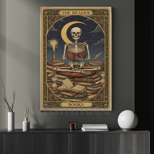 Reading Canvas Painting, The Reader Skeleton Wall Art Decor, Poster Gift For Book Lover