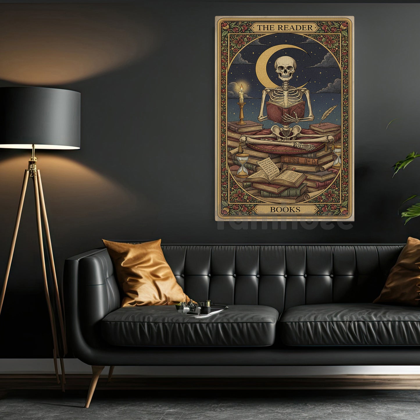 Reading Canvas Painting, The Reader Skeleton Wall Art Decor, Poster Gift For Book Lover