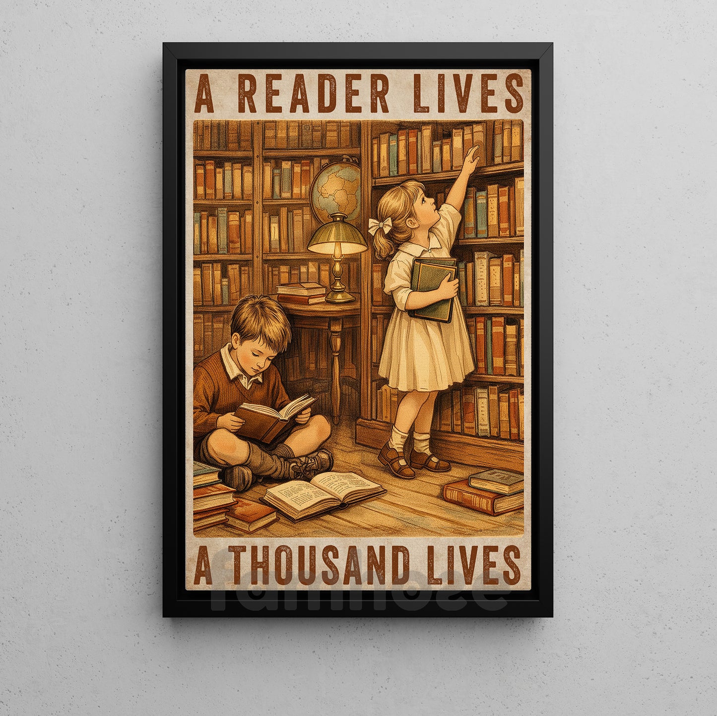 Reading Canvas Painting, A Reader Lives A Thousand Lives Wall Art Decor, Poster Gift For Book Lovers